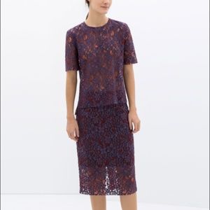 Zara Purple and Red Lace Midi Skirt